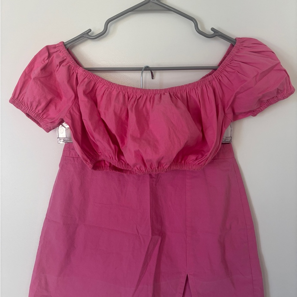 Keliki Hawaii Pink Linen-like Off-the-Shoulder Mini Skirt Set